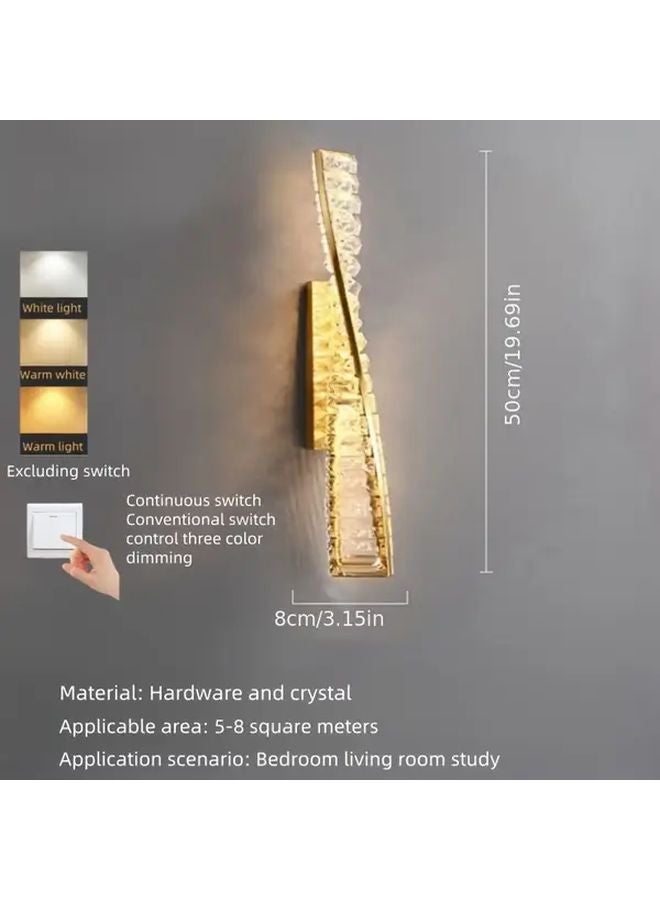 Golden Modern Luxury LED Crystal Wall Sconce 3 Color Dimming Spiral Design - Image 3